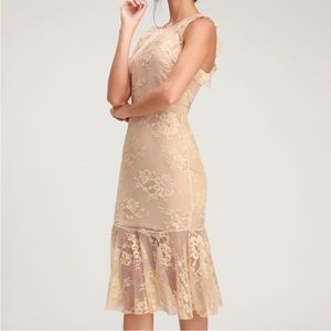 Wayf Champagne Gold Lace Midi Dress